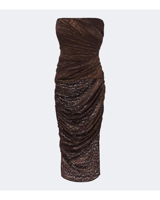 Alex Perry Brown Leopard-Print Ruched Lace Midi Dress
