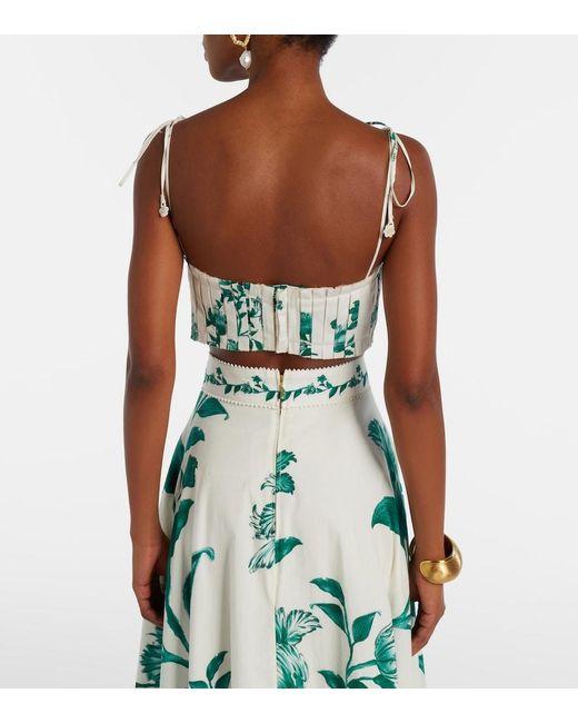 Agua Bendita Blue Moringa Floral Pleated Cotton Crop Top
