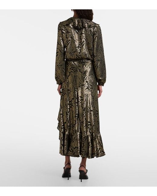 Etro Gray Paisley Ruffled Silk-Blend Midi Skirt
