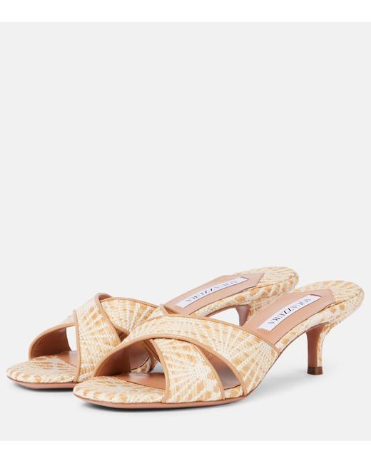 Aquazzura Pink Pantoletten Divine 50 Aus Raffiabast