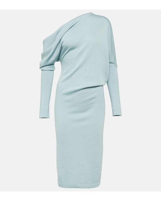 Tom Ford Blue Off-shoulder Cashmere-blend Midi Dress