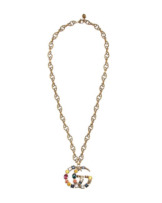 Gucci Metallic Doppel G Halskette mit Kristallen