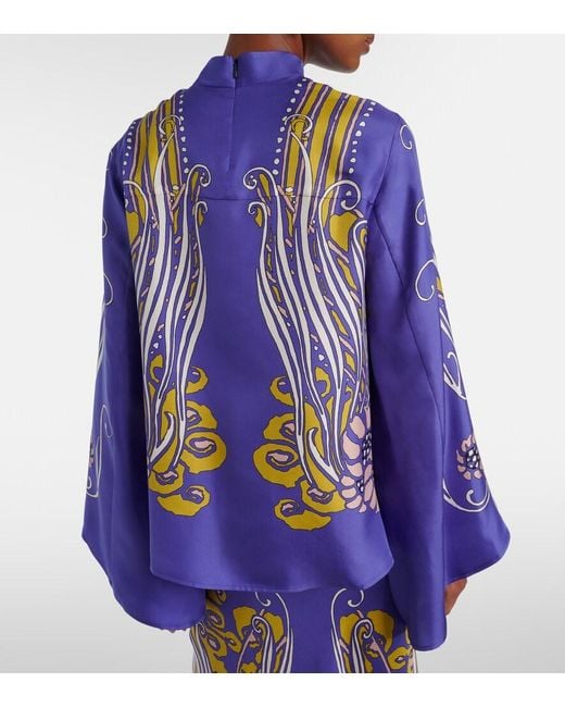 LaDoubleJ Blue Make An Exit Printed Silk Satin Blouse