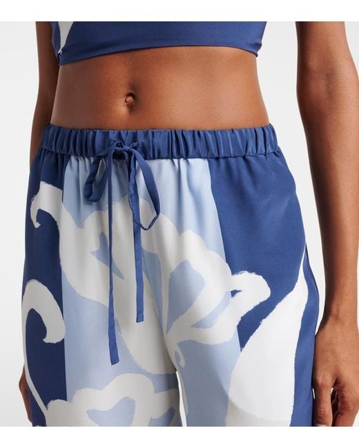 Sir Blue Sorrento Printed Silk Satin Wide-Leg Pants