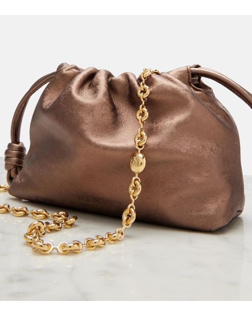 Loewe Brown Flamenco Mini Metallic Leather Clutch