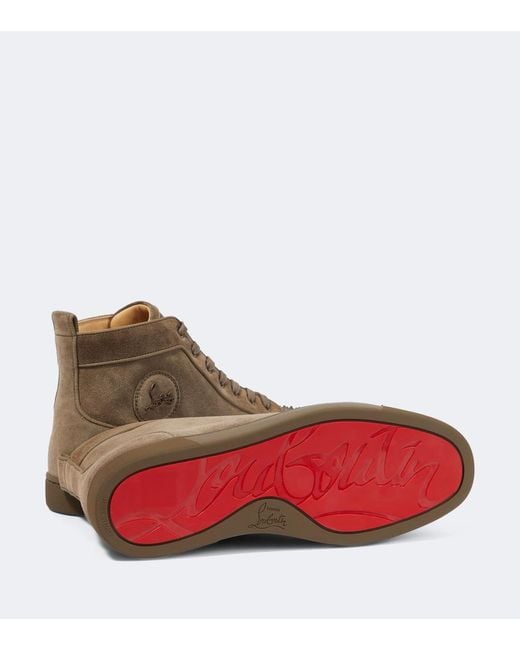 Christian Louboutin Brown Louis Grosgrain-trimmed Spiked Suede High-top Sneakers for men