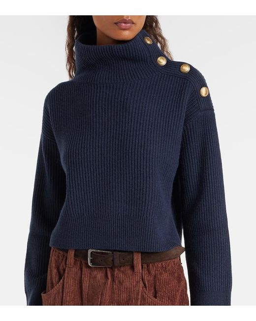 Brunello Cucinelli Blue Wool, Cashmere, And Silk Sweater