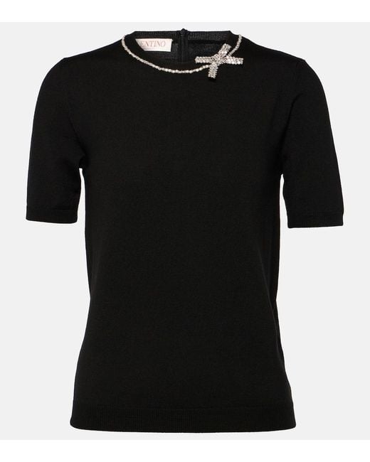 Valentino Black Embellished Virgin Wool Top