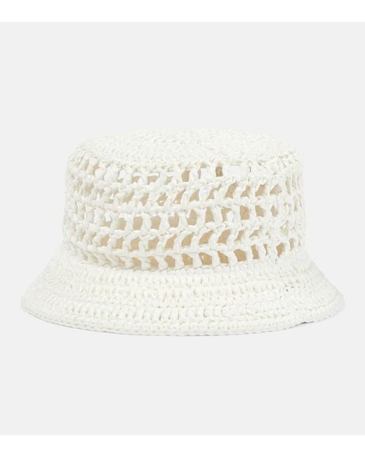 Prada White Raffia Bucket Hat