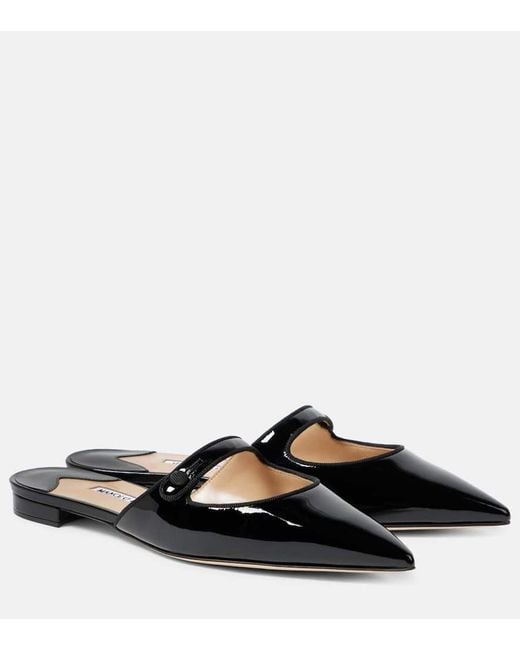 Manolo Blahnik Black Camparimu Patent Leather Mules