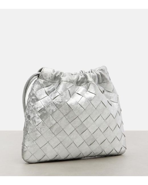 Bottega Veneta Gray Intrecciato Small Metallic Leather Pouch