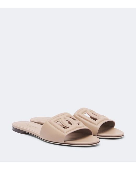 Dolce & Gabbana Pink Dg Leather Slides