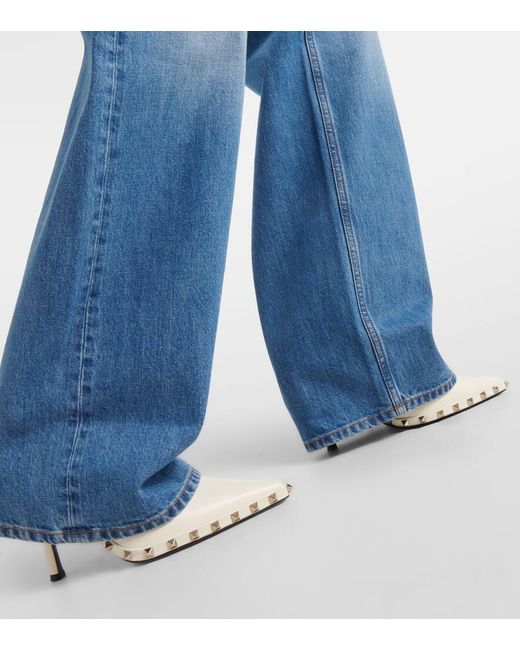 Jeans a gamba larga e vita alta di Valentino in Blue