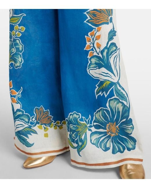 ALÉMAIS Blue Luda Floral Linen Palazzo Pants