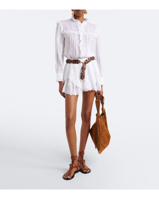 Isabel Marant White Lonzie Embroidered Cotton Voile Blouse