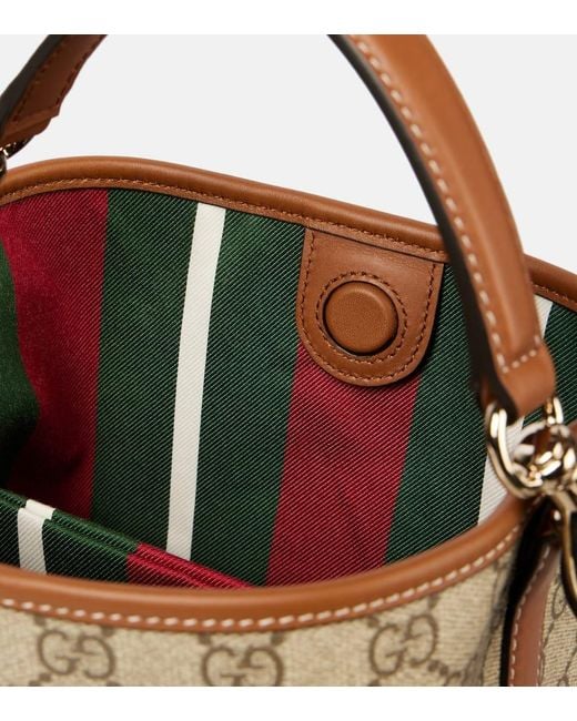 Gucci Brown Gg Emblem Small Canvas Bucket Bag