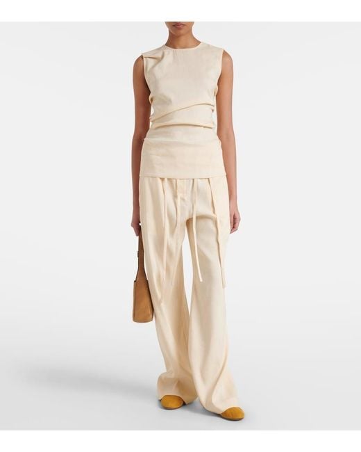 Proenza Schouler Natural Label Anoushka Ruched Linen-Blend Top