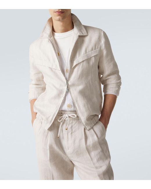 Brunello Cucinelli Natural Striped Linen Blouson Jacket for men