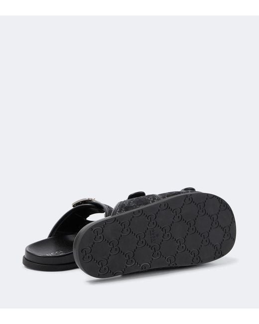 Gucci Black Gg Leather-Trimmed Canvas Slides for men