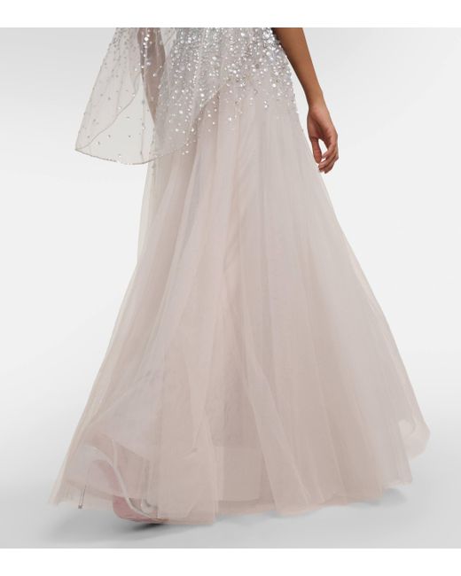 Jenny Packham White Osha Embellished Caped Tulle Gown