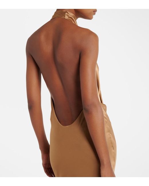 The Sei Brown Halterneck Silk Satin Gown
