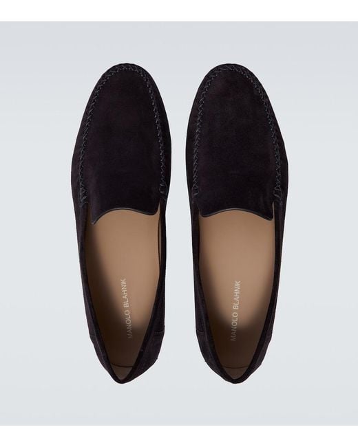 Manolo Blahnik Black Suede Loafers for men