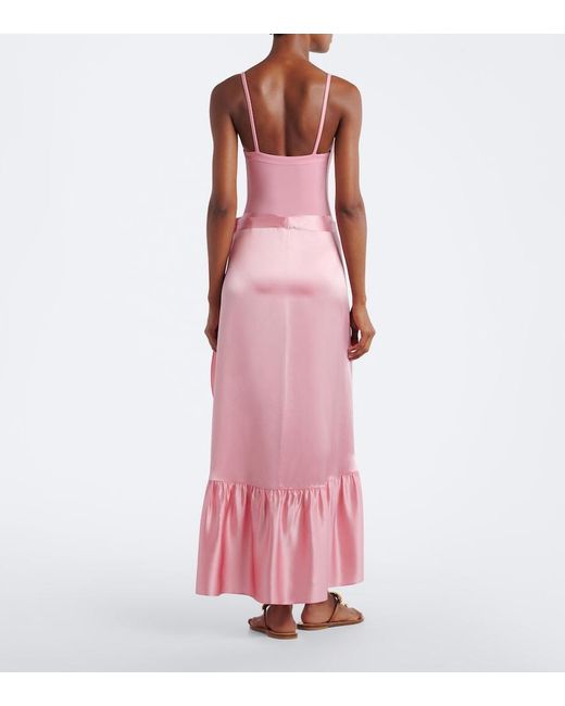 Eres Pink Conversion Silk Satin Midi Skirt