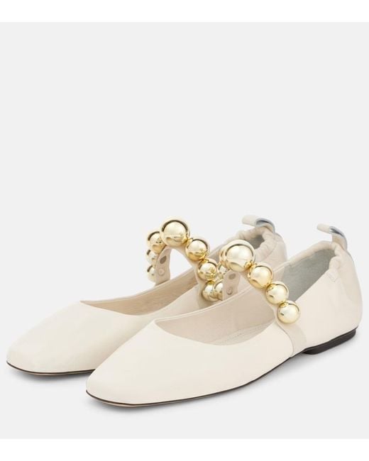 Souliers Martinez White Flamenca Leather Mary Jane Flats