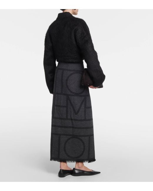 Totême  Black Logo Embroidered Wool Maxi Skirt