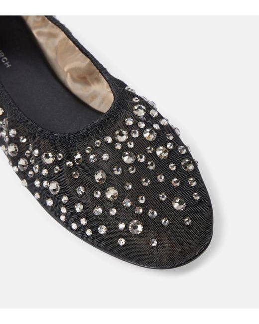 Tory Burch Black Crystal-Embellished Mesh Ballet Flats