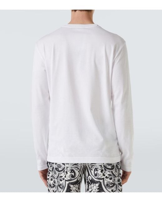 Dolce & Gabbana White Logo Embroidered Cotton Jersey T-Shirt for men