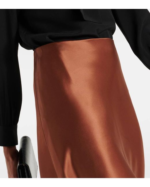 Minifalda de saten de seda con encaje Saint Laurent de color Brown
