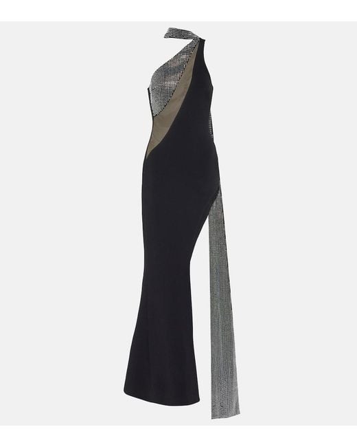 David Koma Blue Crystal-Embellished Scarf Gown