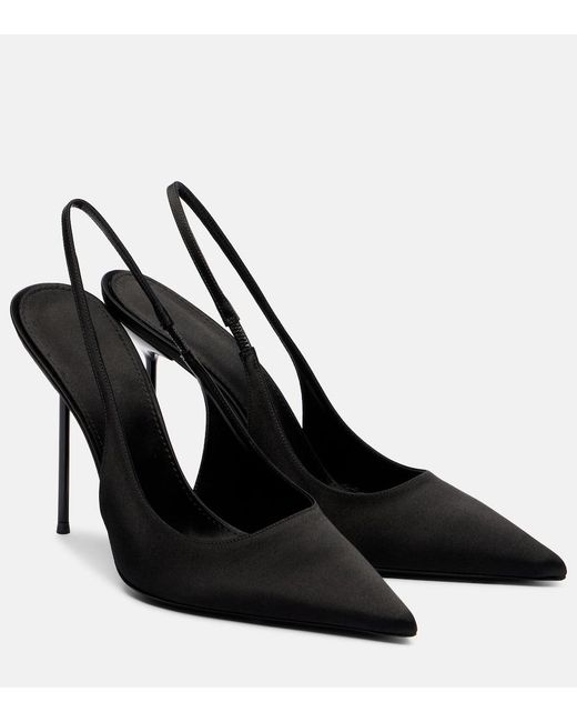 Paris Texas Black Lidia 105 Satin Slingback Pumps