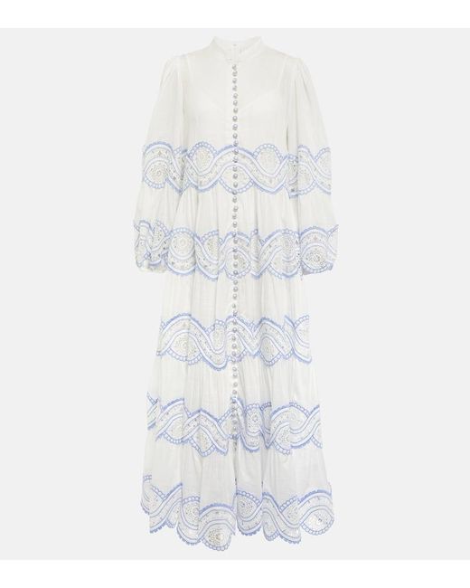 Zimmermann White Cira Lace-insert Cotton Maxi Dress