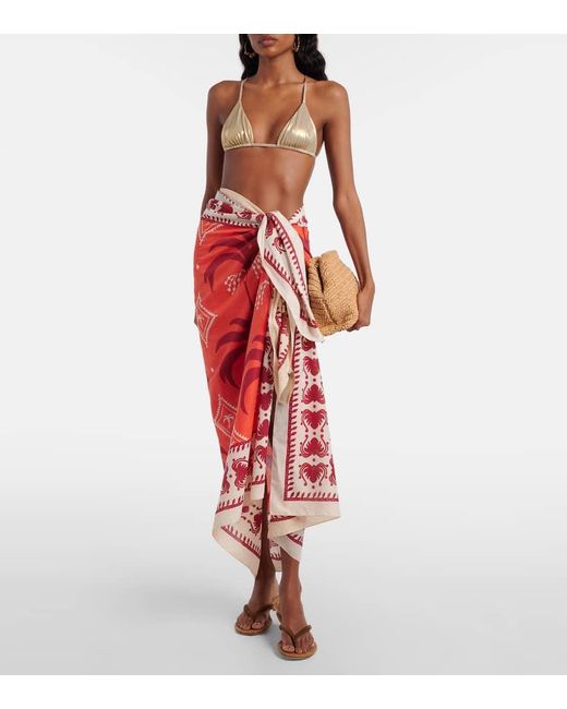 Johanna Ortiz Red Dance Of Printed Cotton Beach Cover-Up