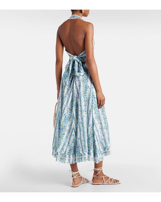 Poupette Blue Beth Floral Halterneck Cotton Midi Dress