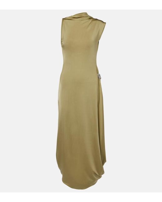 Victoria Beckham Green Embellished Satin Midi Dress