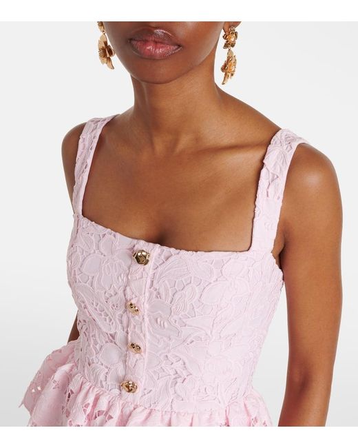 Self-Portrait Pink Peplum Lace Midi Dress