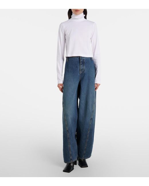Alaïa White Cropped Turtleneck Cotton Jersey Top