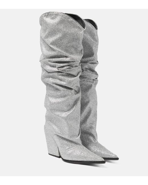 Alexandre Vauthier Gray Glitter Knee-High Boots