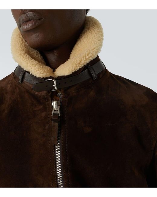 Tom Ford Brown Shearling-Trimmed Suede Blouson for men