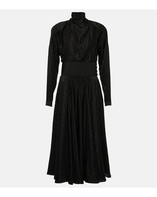 Alaïa Black Tie-Neck Silk-Blend Midi Dress