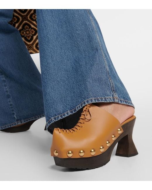 Etro Brown 50 Leather Platform Clogs