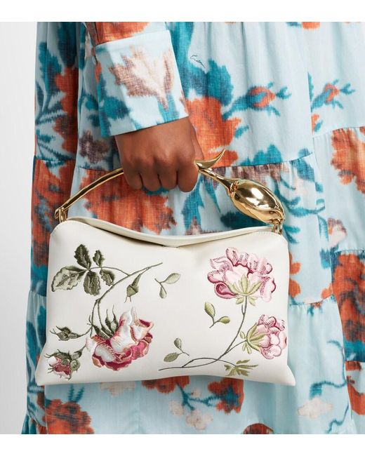 Erdem White Bloom Medium Floral Leather Top-Handle Bag