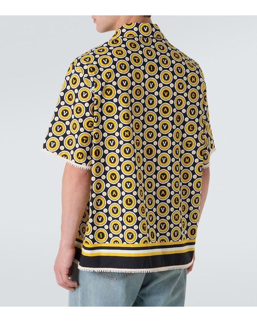 Valentino Yellow Bulles Royales Cotton Poplin Bowling Shirt for men