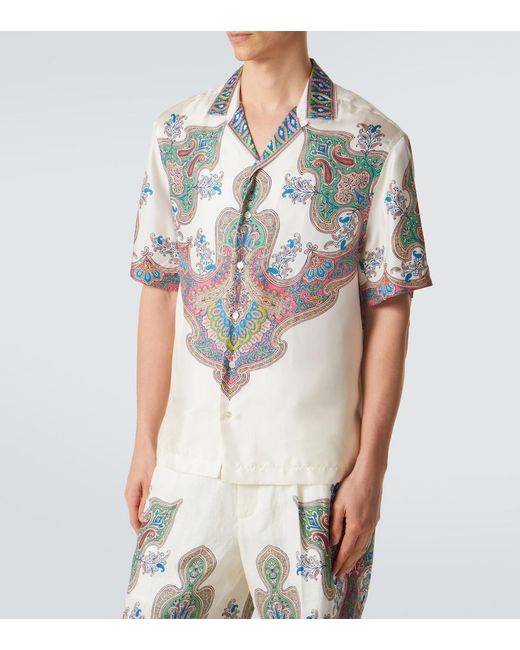 Etro Multicolor Paisley Silk Twill Bowling Shirt for men