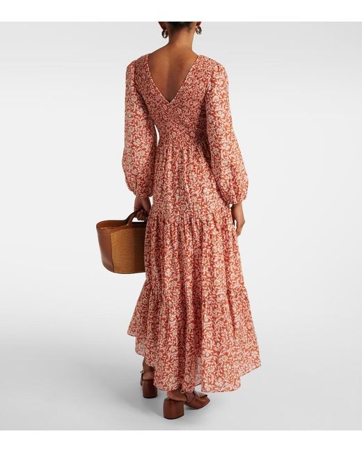 Rixo Orange Brooke Floral Cotton And Silk Midi Dress