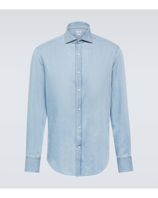 Brunello Cucinelli Blue Chambray Denim Shirt for men