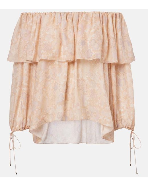 Chloé Natural Floral Silk Charmeuse Top